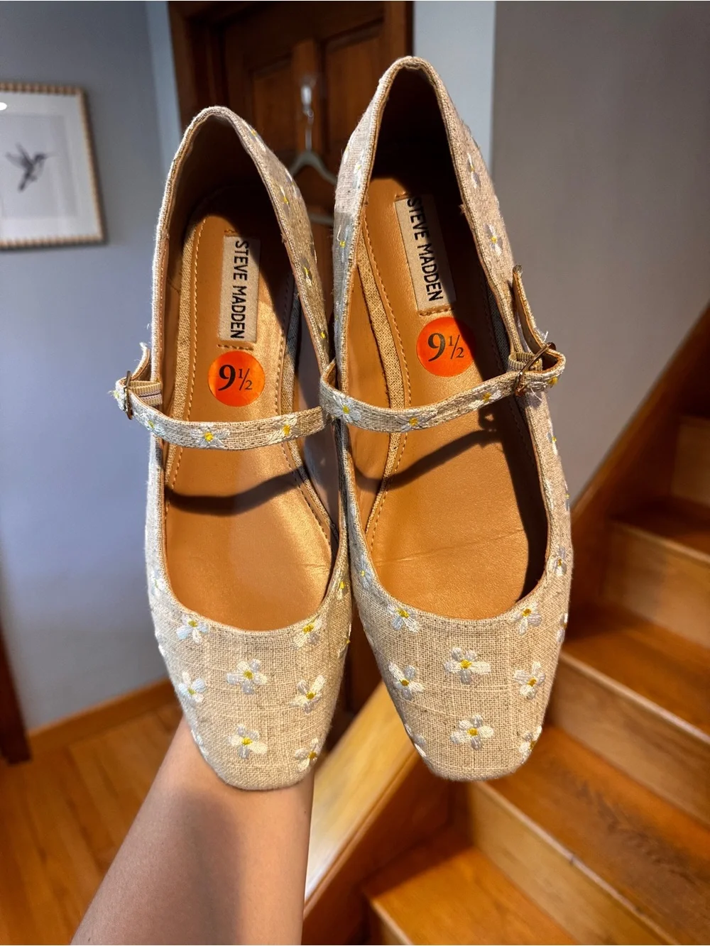 Steve Madden Beige Floral Mary Jane Flats with Ankle Strap